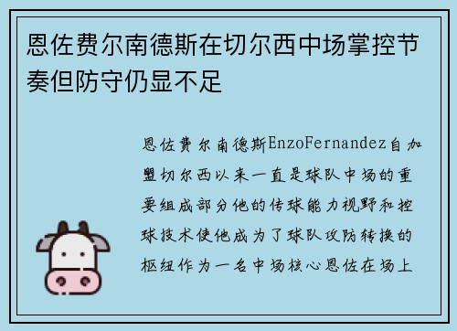 恩佐费尔南德斯在切尔西中场掌控节奏但防守仍显不足
